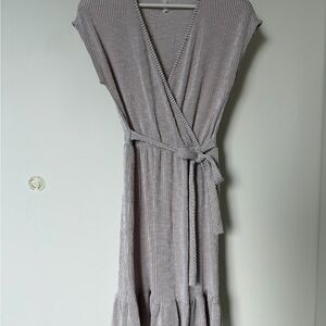 Caution To The Wind Beige Striped Maxi Dress